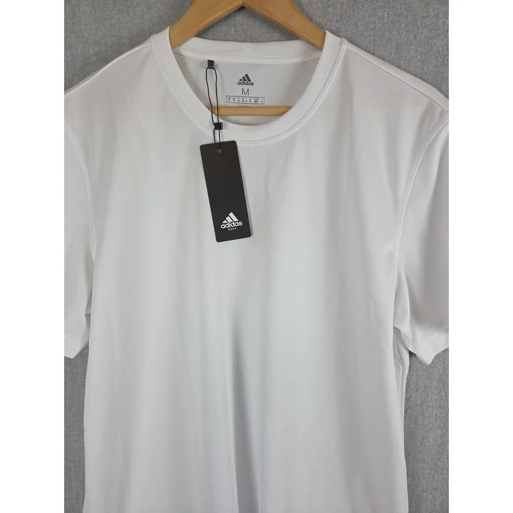 Adidas‎ Golf Mens M White Multi Sport T Shirt Active Stretch Sleeve Logo NEW